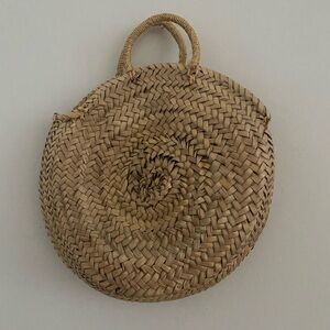 Woven Round Straw Tote Bag - Natural